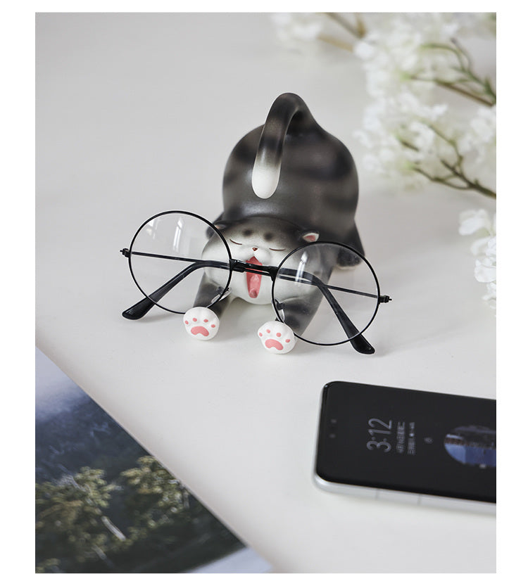 Exquisite Ceramic Sleeping Cat Phone Stand: Cute Desktop Ornaments