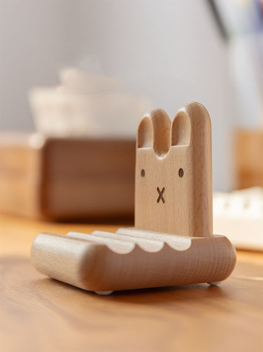 Exquisite Mini Rabbit Beech Wood Mobile Phone Holder