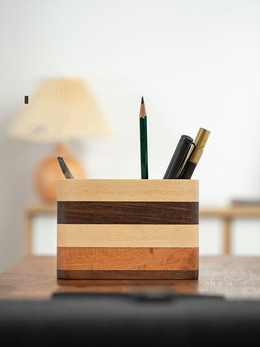 Exquisite Multi-Layered Wood Double-Hole Pen Holder, Ideal For Office Study Organization