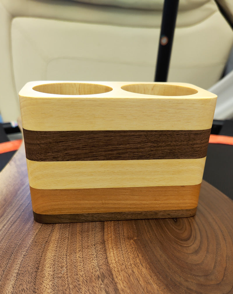 Exquisite Multi-Layered Wood Double-Hole Pen Holder, Ideal For Office Study Organization