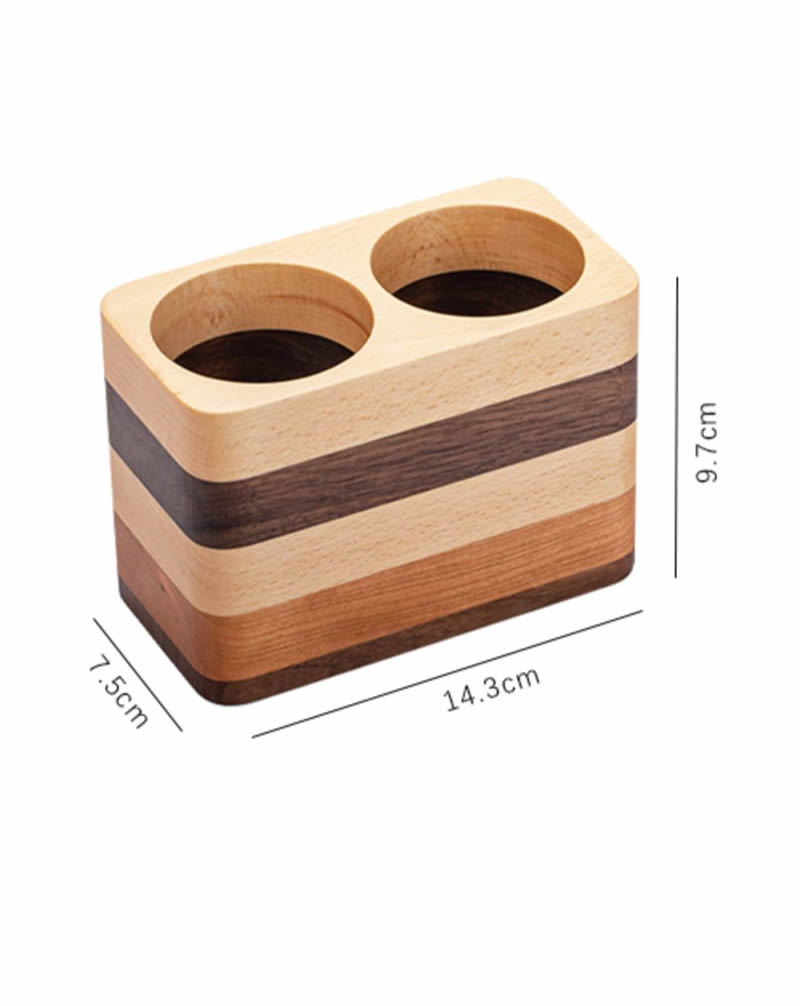 Exquisite Multi-Layered Wood Double-Hole Pen Holder, Ideal For Office Study Organization