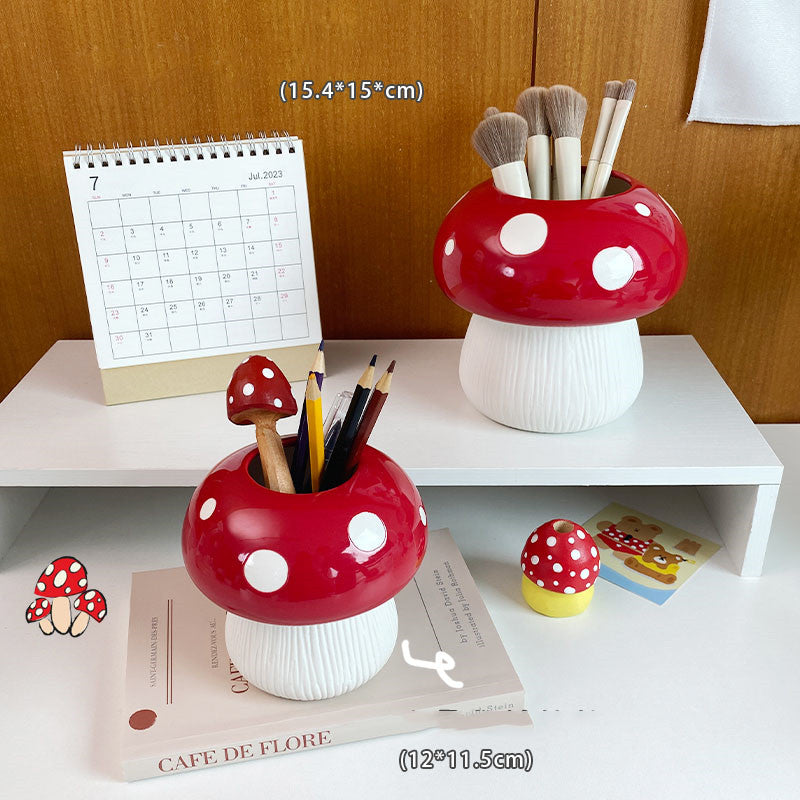 Exquisite Mushroom Ceramic Pen Holder, Creative Desk Organization