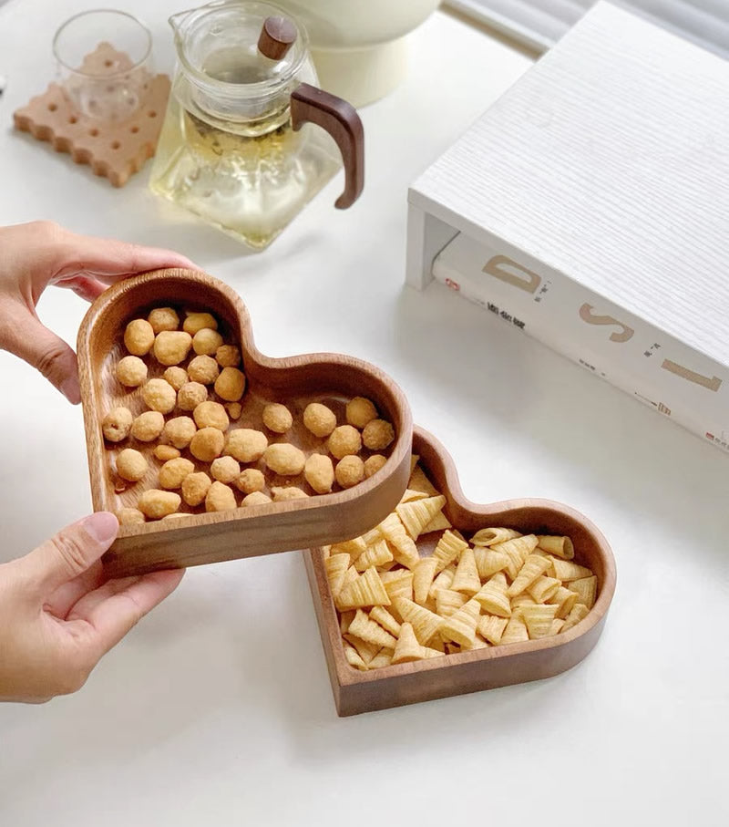 Exquisite Wooden Heart-Shaped Snack Storage Tray