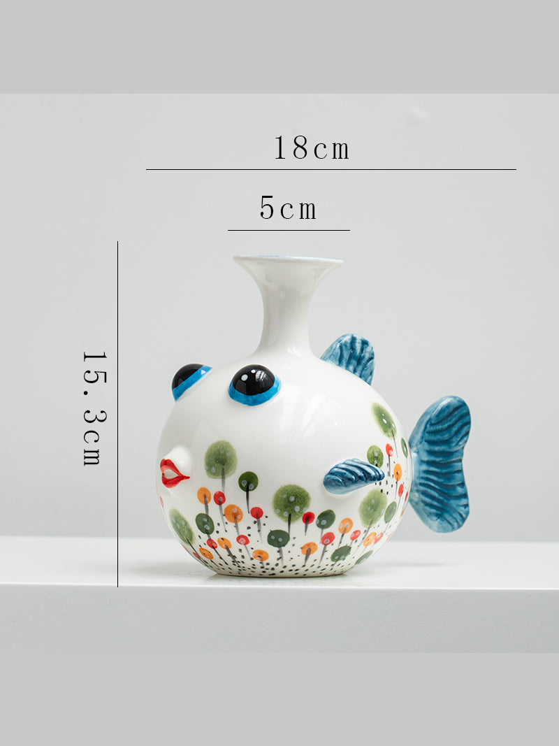 Fine Art Fish Ceramic Flower Vase For Home Bedroom Office Decor