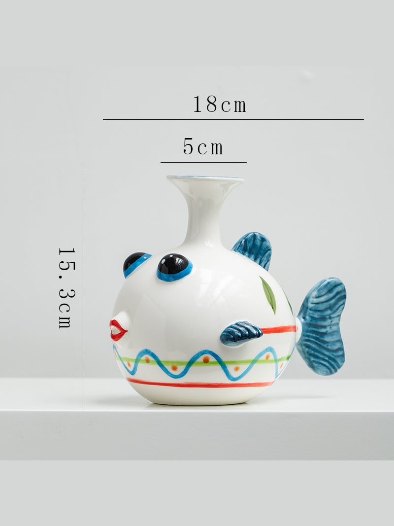 Fine Art Fish Ceramic Flower Vase For Home Bedroom Office Decor