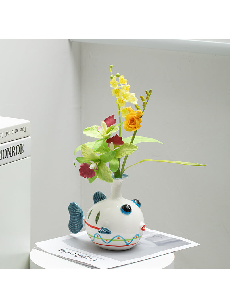 Fine Art Fish Ceramic Flower Vase For Home Bedroom Office Decor