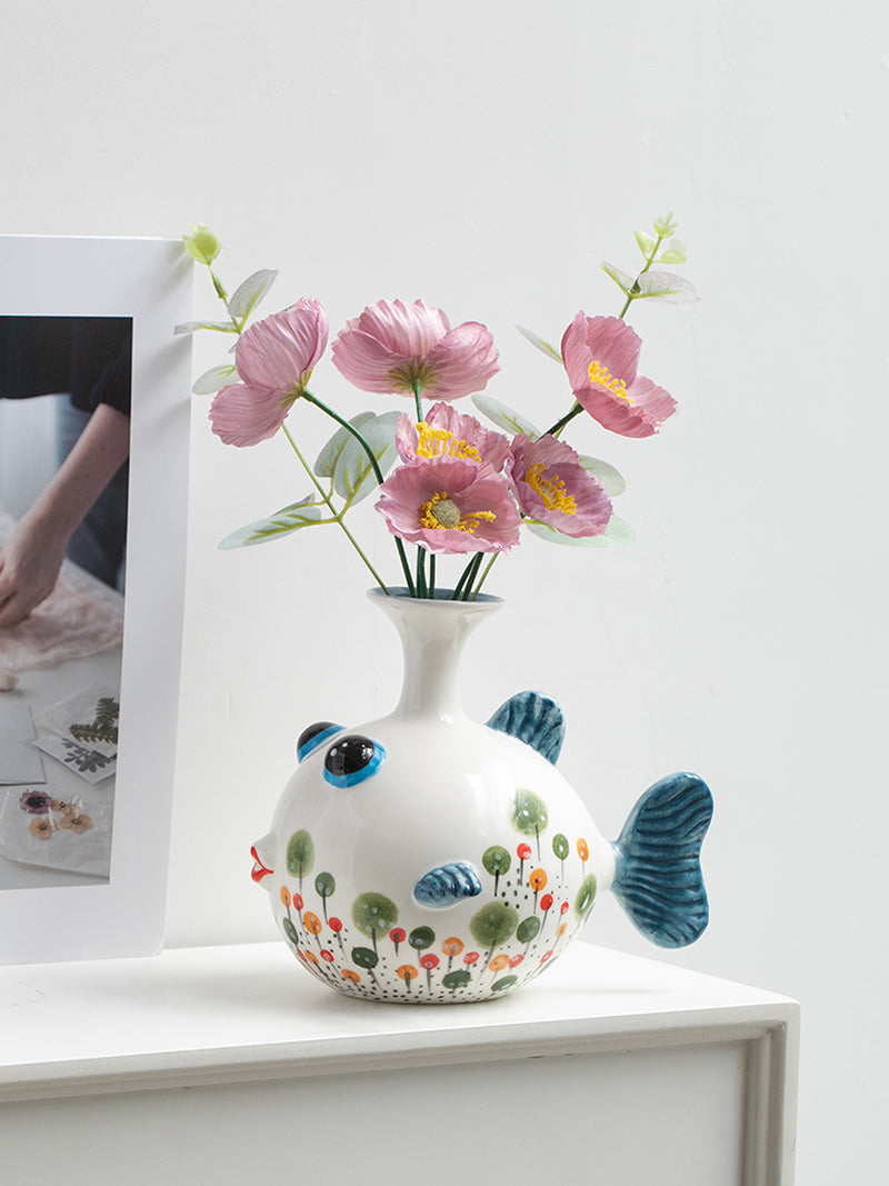 Fine Art Fish Ceramic Flower Vase For Home Bedroom Office Decor