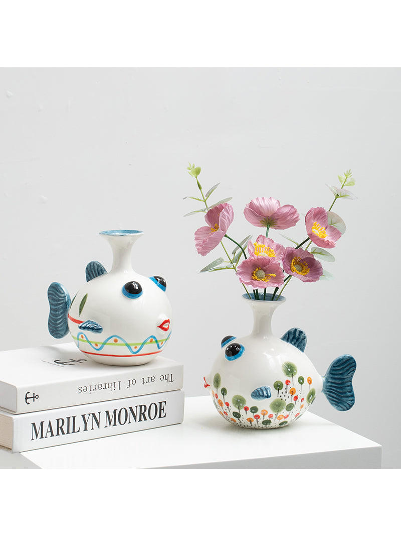 Fine Art Fish Ceramic Flower Vase For Home Bedroom Office Decor