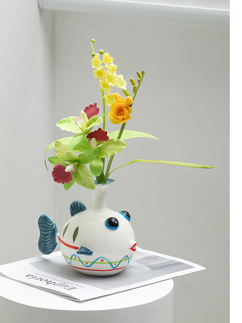 Fine Art Fish Ceramic Flower Vase For Home Bedroom Office Decor