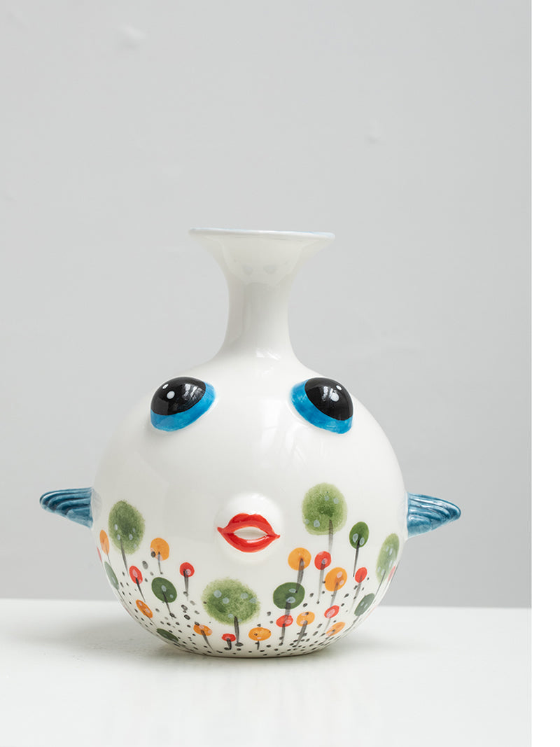 Fine Art Fish Ceramic Flower Vase For Home Bedroom Office Decor