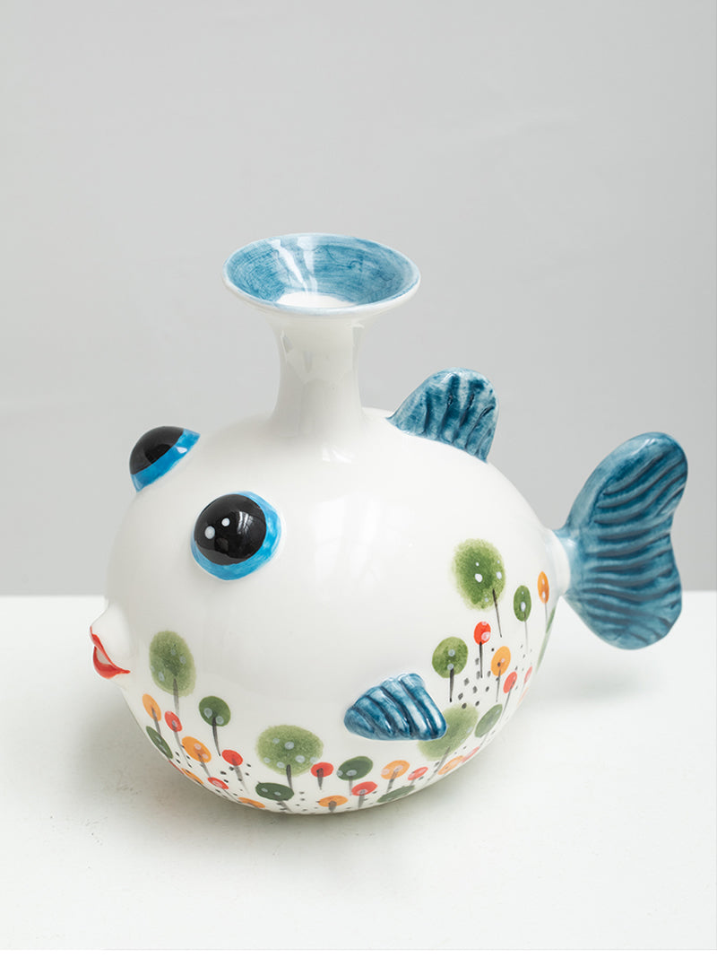 Fine Art Fish Ceramic Flower Vase For Home Bedroom Office Decor