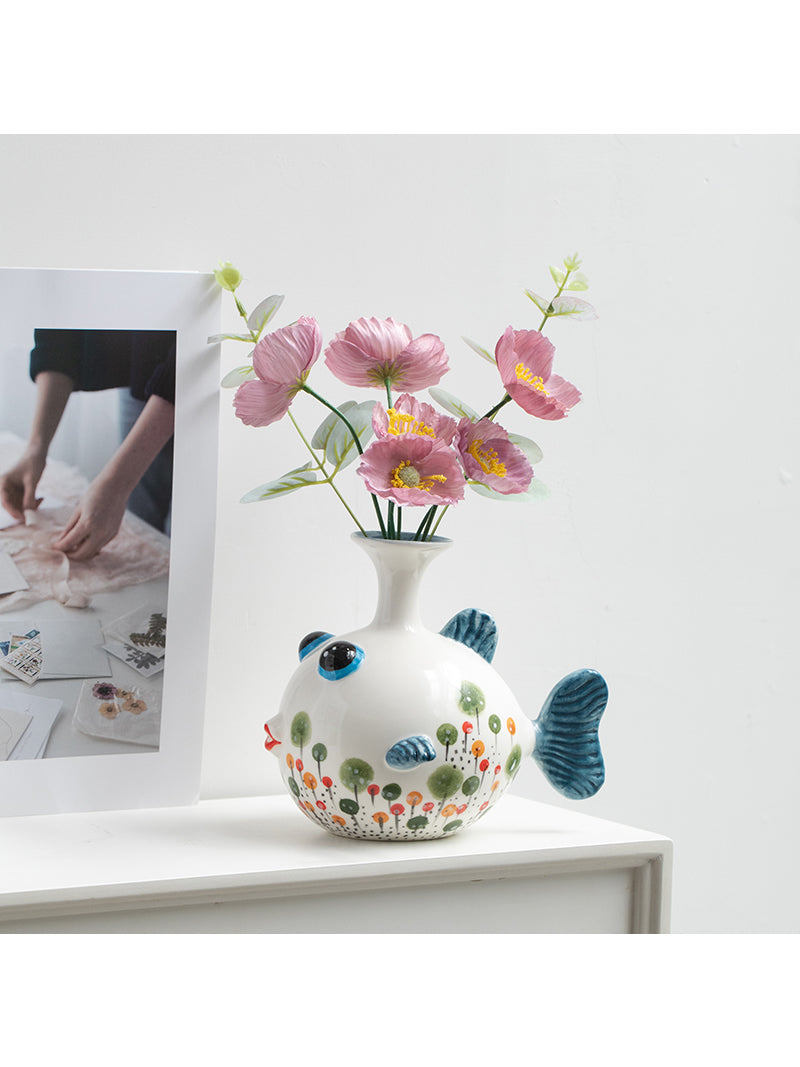 Fine Art Fish Ceramic Flower Vase For Home Bedroom Office Decor