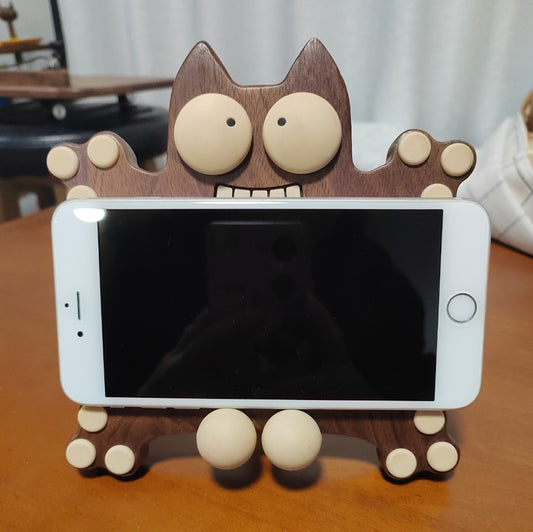 Frightened Little Monster Wooden Phone Holder,Angle Can Be Adjusted