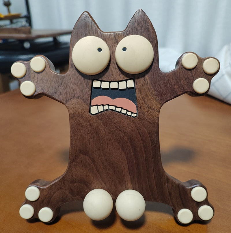 Frightened Little Monster Wooden Phone Holder,Angle Can Be Adjusted