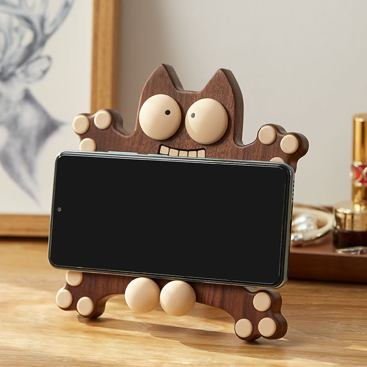 Frightened Little Monster Wooden Phone Holder,Angle Can Be Adjusted