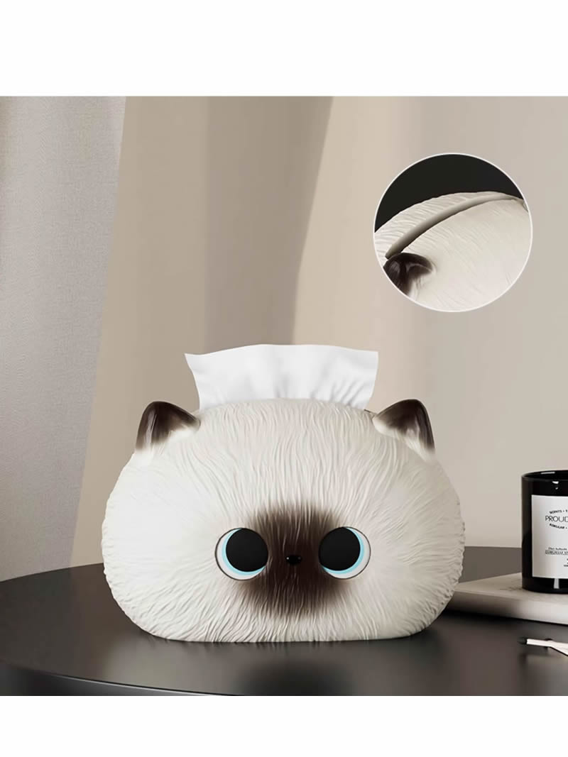 Fun Big-Eyed Cat Tissue Box Cover - Cute Home & Office Desk Decor Idea