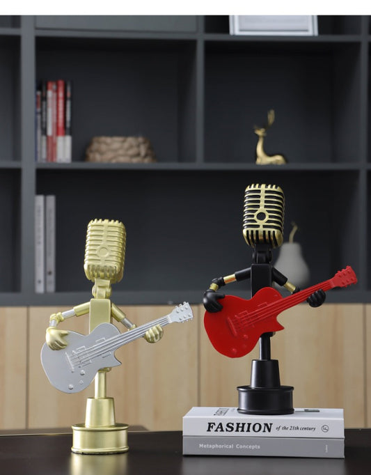 Fun Microphone Figurine Guitarist Sculpture - Unique Musical Decor