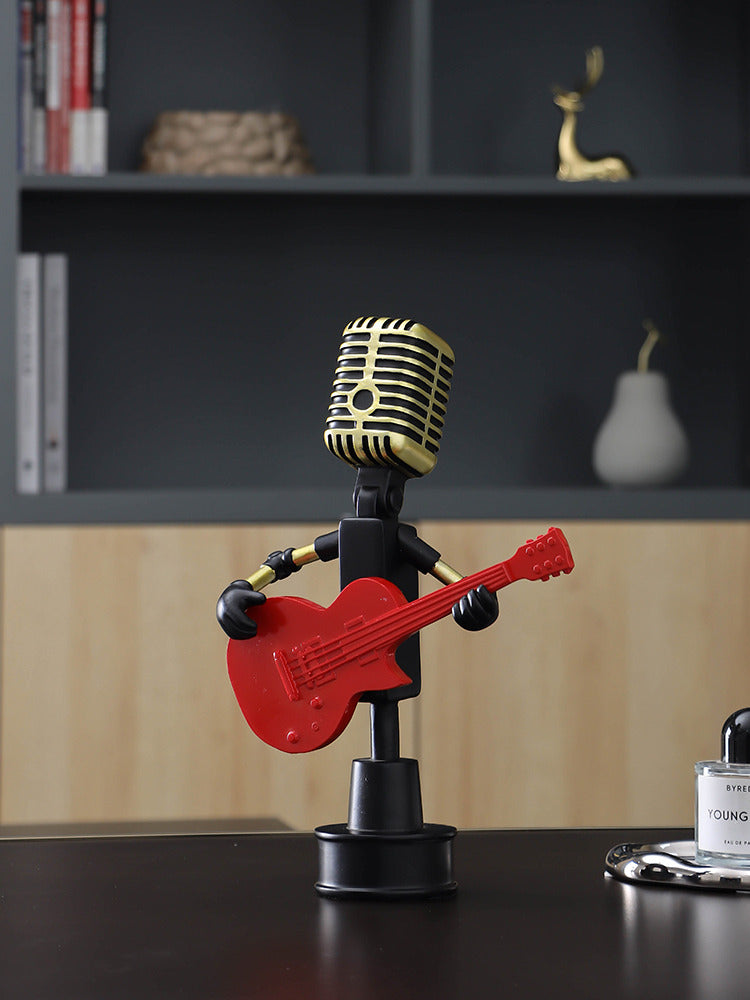 Fun Microphone Figurine Guitarist Sculpture - Unique Musical Decor