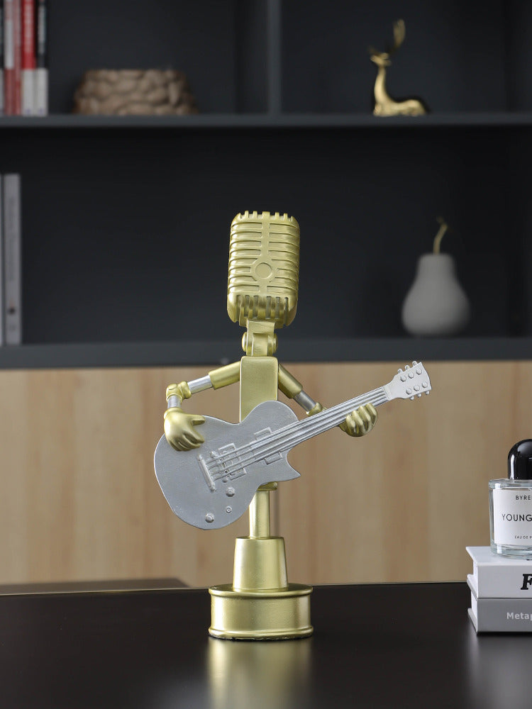 Fun Microphone Figurine Guitarist Sculpture - Unique Musical Decor