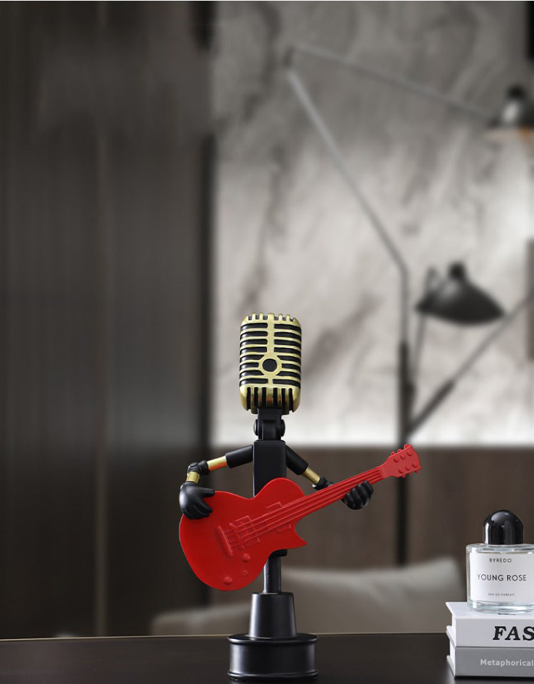 Fun Microphone Figurine Guitarist Sculpture - Unique Musical Decor