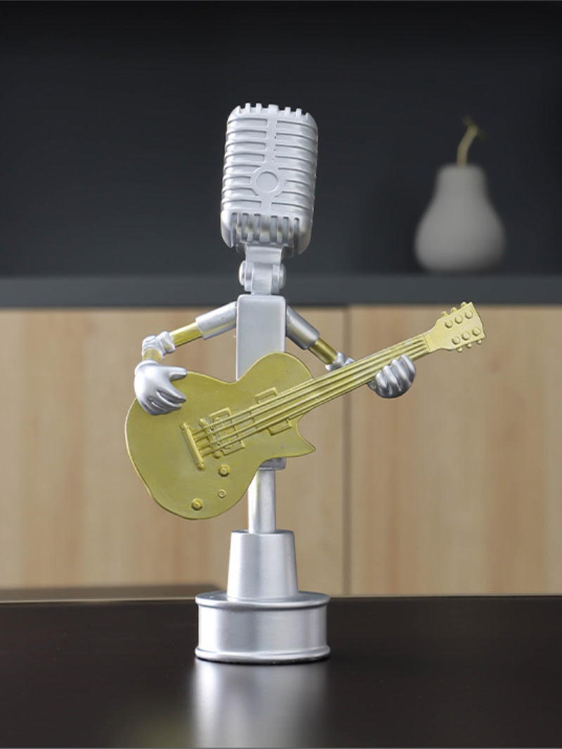 Fun Microphone Figurine Guitarist Sculpture - Unique Musical Decor