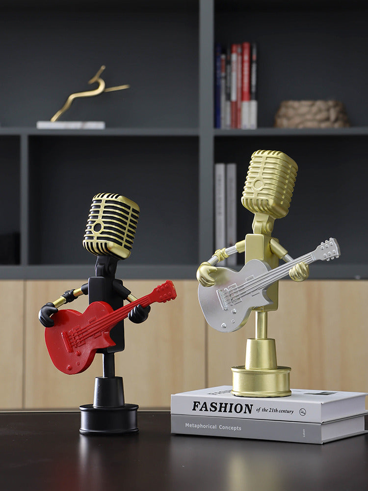 Fun Microphone Figurine Guitarist Sculpture - Unique Musical Decor