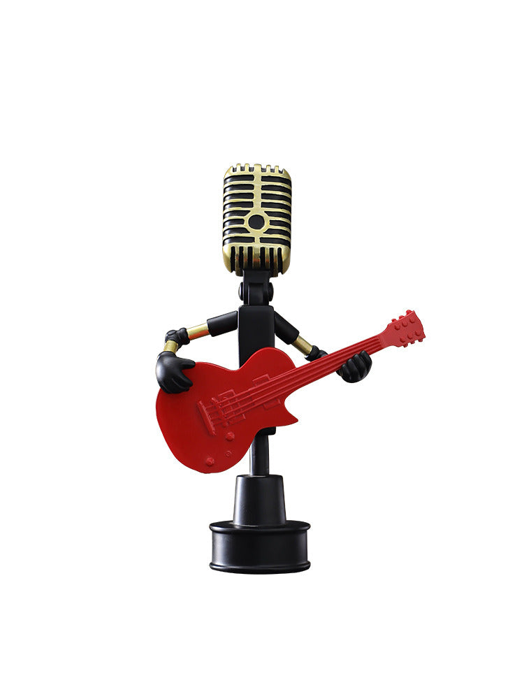 Fun Microphone Figurine Guitarist Sculpture - Unique Musical Decor