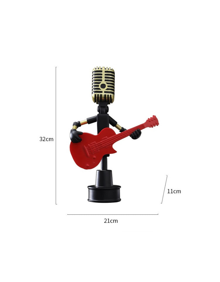 Fun Microphone Figurine Guitarist Sculpture - Unique Musical Decor