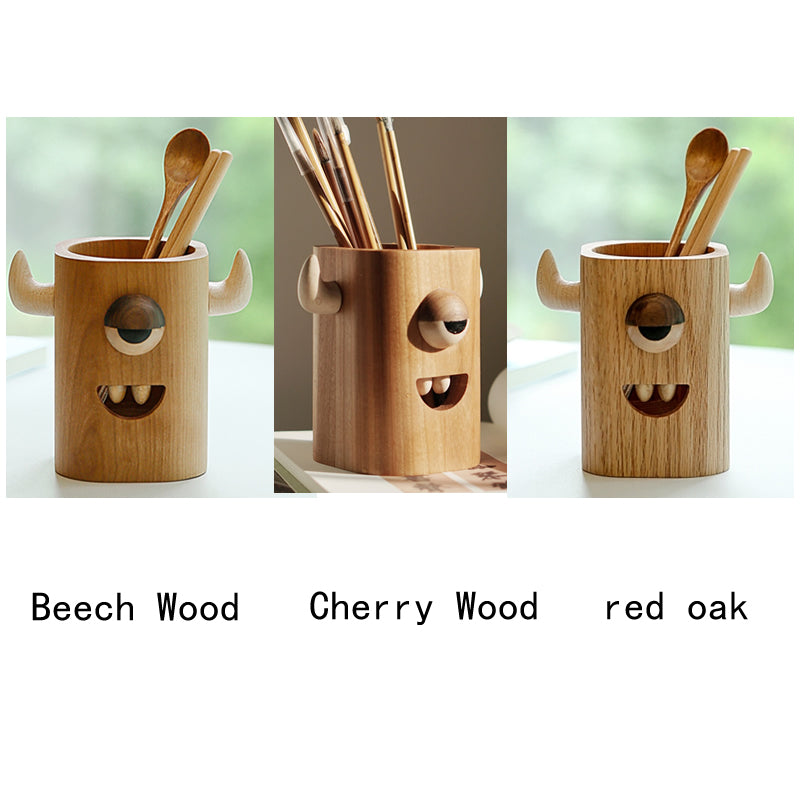 Fun One-Eyed Animal Wooden Pen Holder For Desktop Storage,Personalized Gift