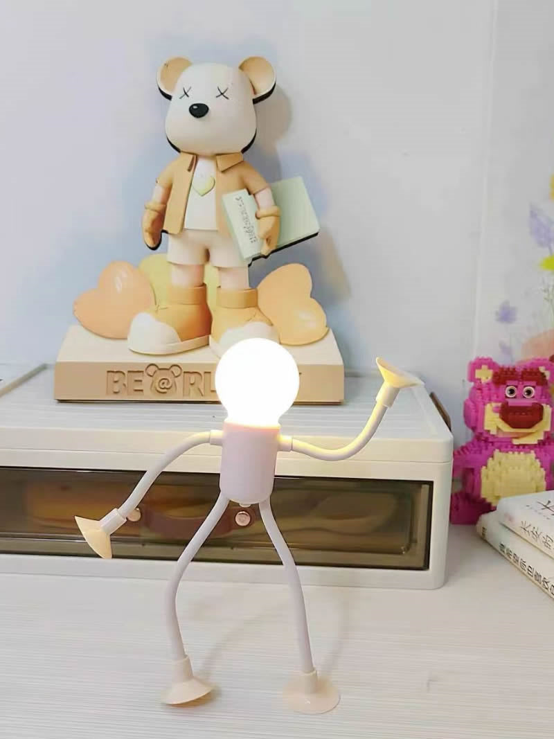 Funny Cartoon Humanoid Night Light With Suction Cup, Small Light Bulb