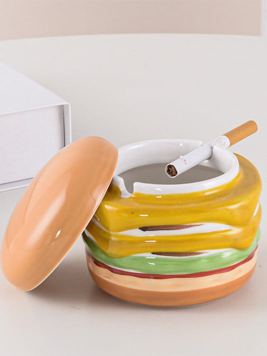 Funny Ceramic Hamburger Ashtray, Unique Desktop Decoration