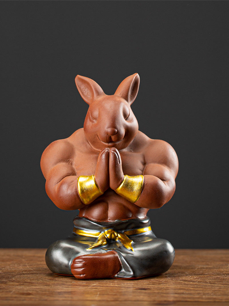 Funny ceramic muscular rabbit desktop ornaments, home decoration