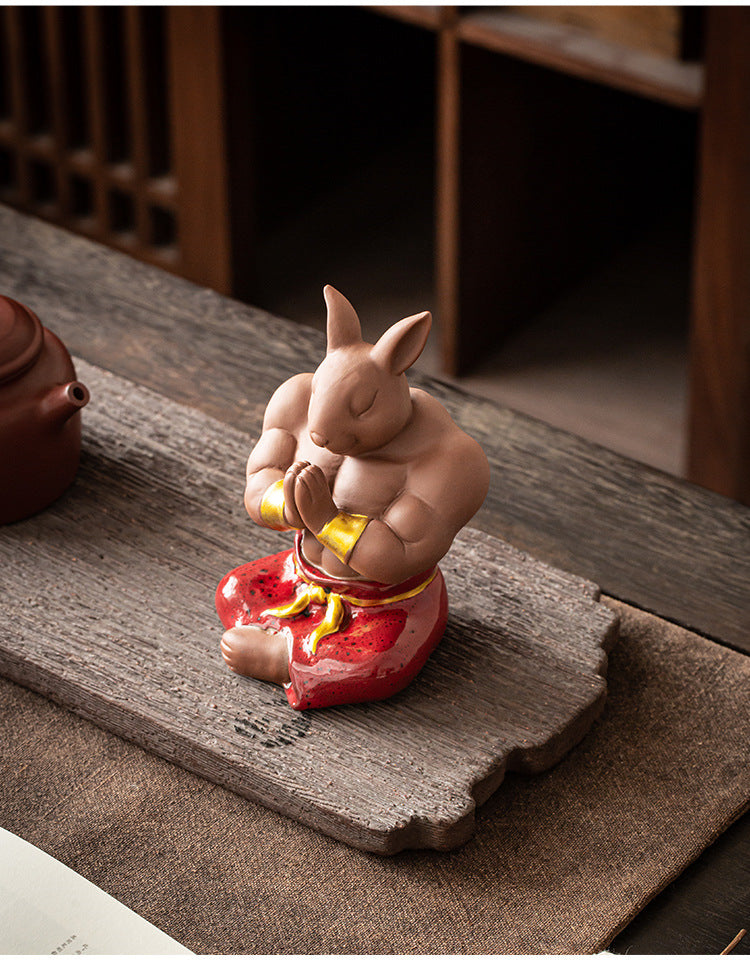 Funny ceramic muscular rabbit desktop ornaments, home decoration