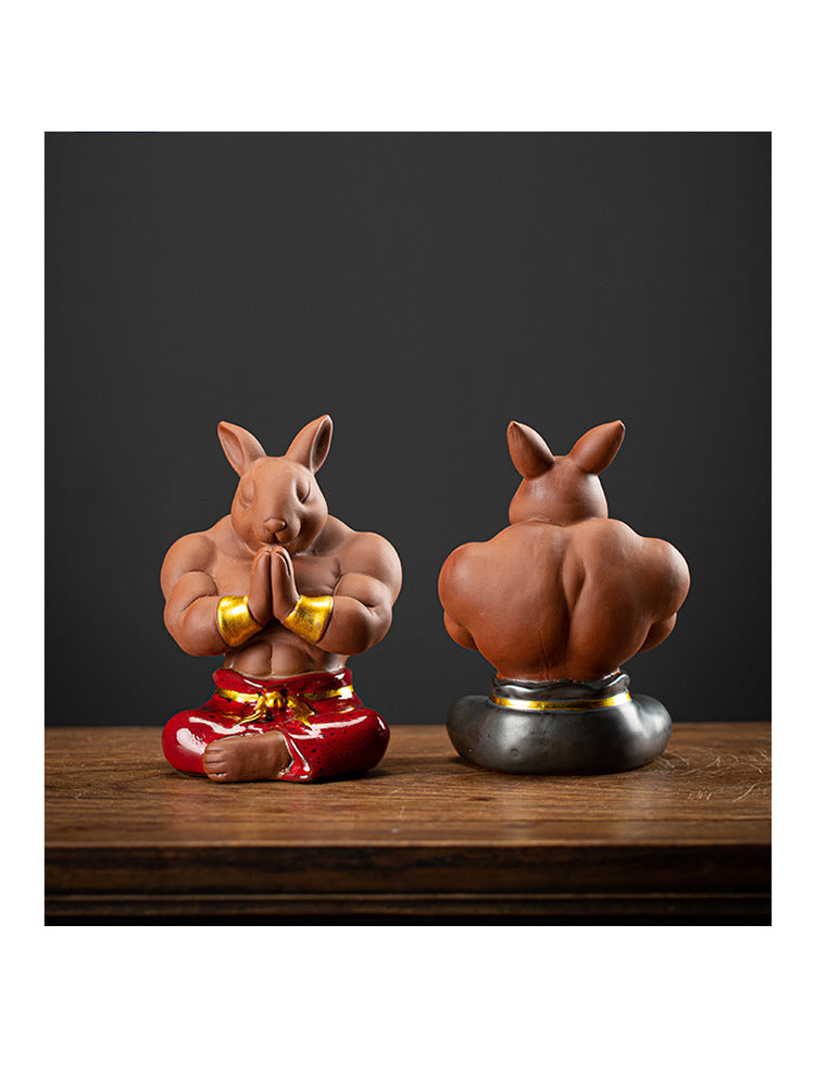 Funny ceramic muscular rabbit desktop ornaments, home decoration