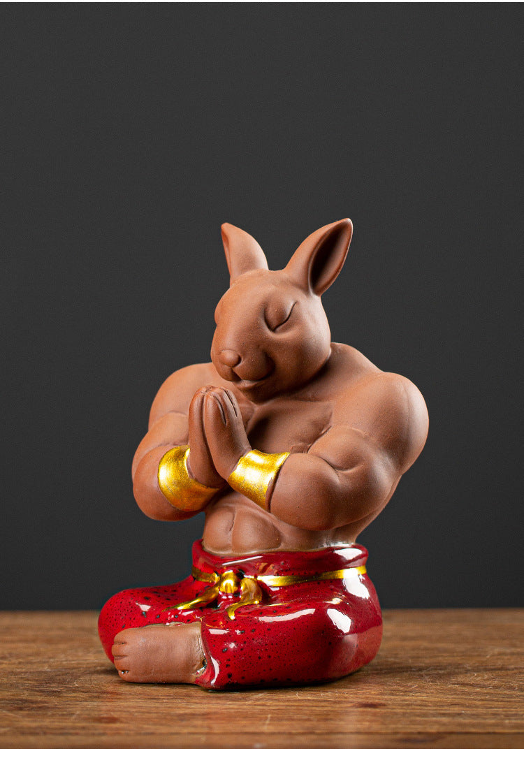 Funny ceramic muscular rabbit desktop ornaments, home decoration