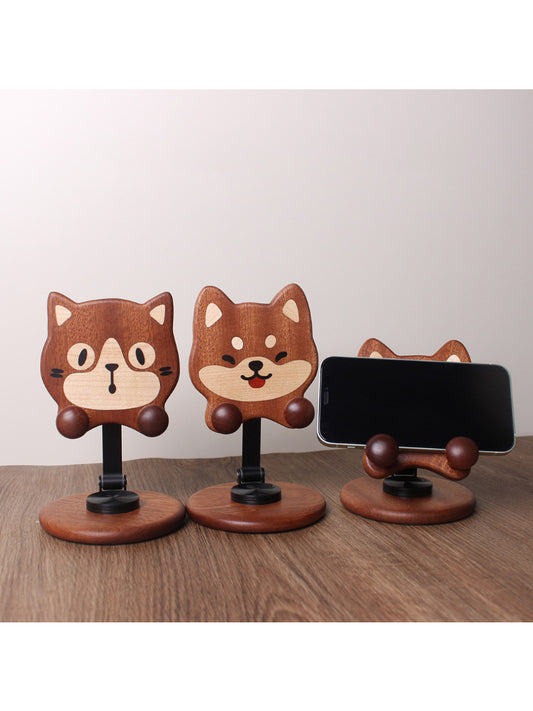 Funny Pet Dog Cat Wooden Phone Stand, Creative Gift