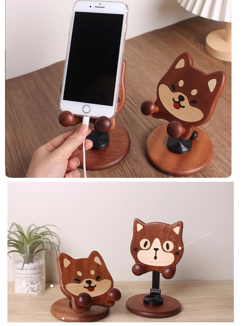 Funny Pet Dog Cat Wooden Phone Stand, Creative Gift