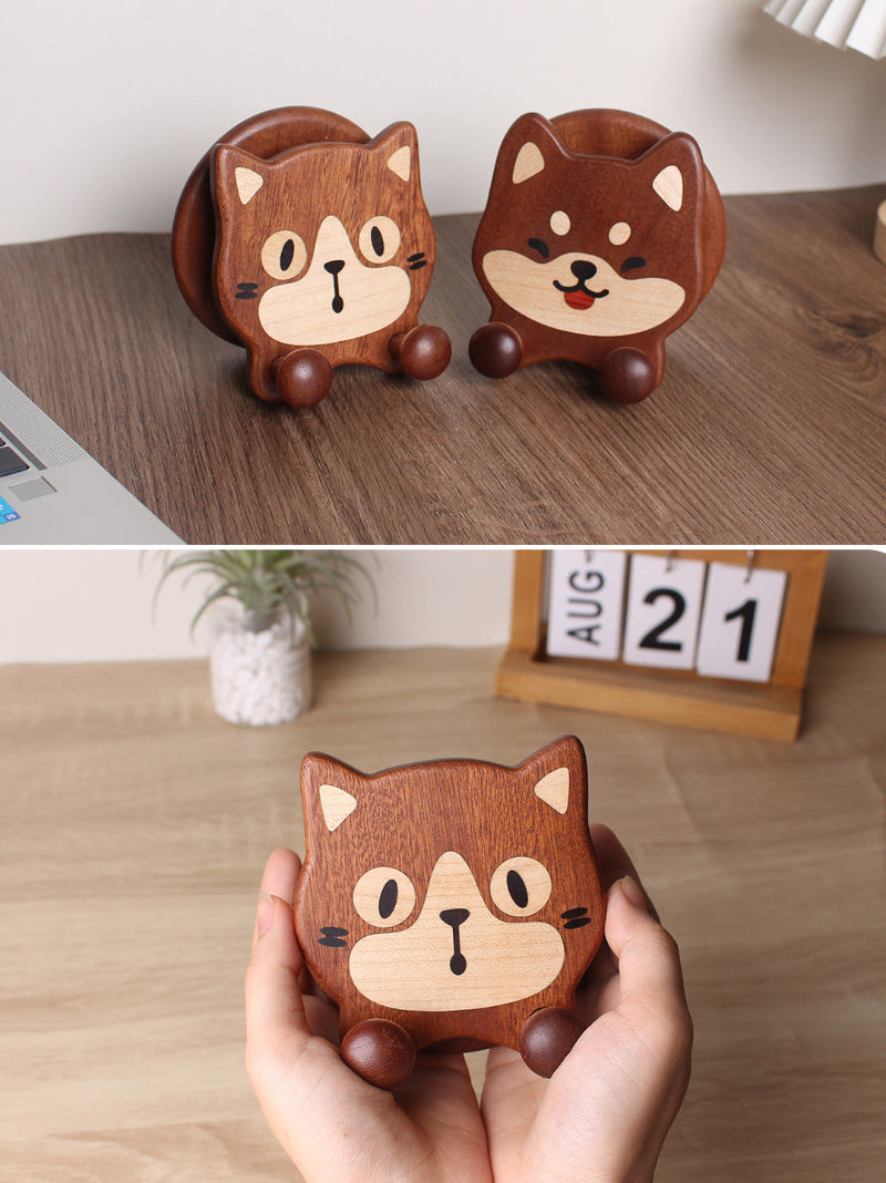 Funny Pet Dog Cat Wooden Phone Stand, Creative Gift