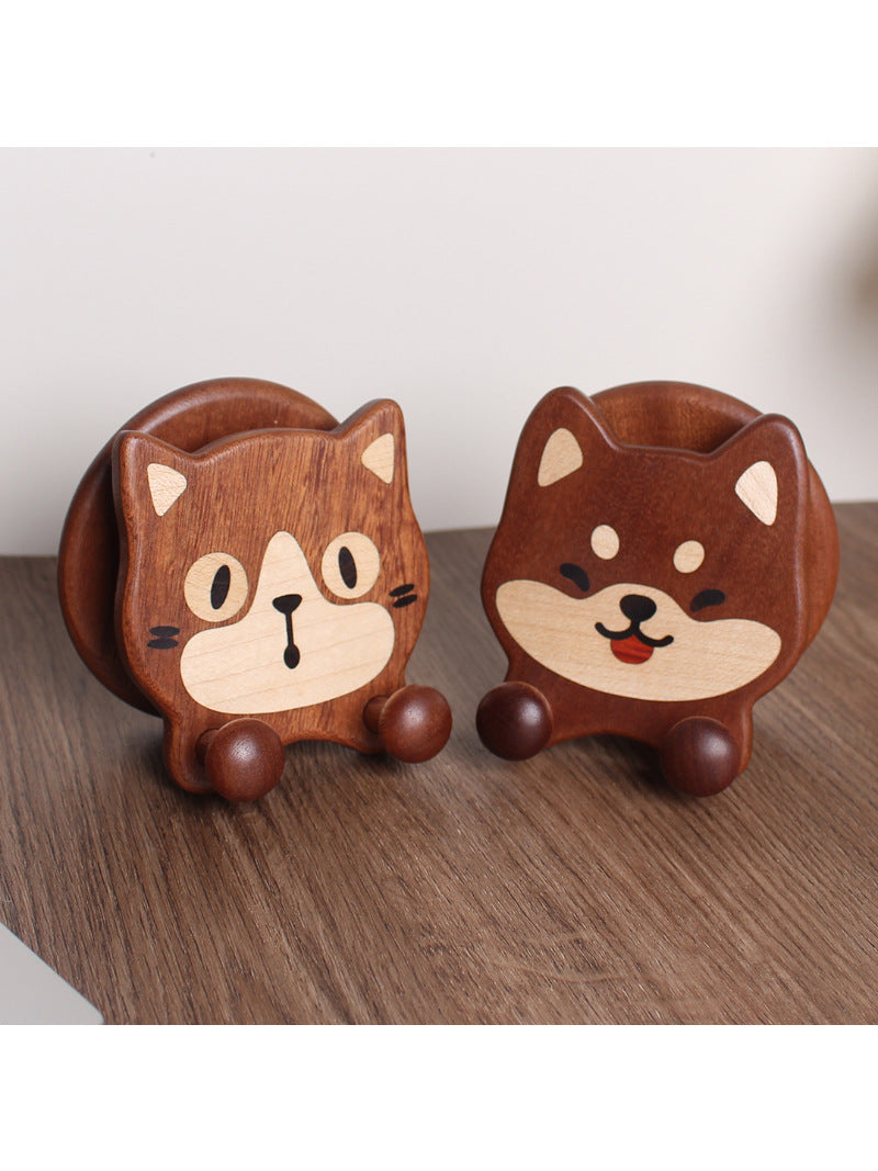 Funny Pet Dog Cat Wooden Phone Stand, Creative Gift