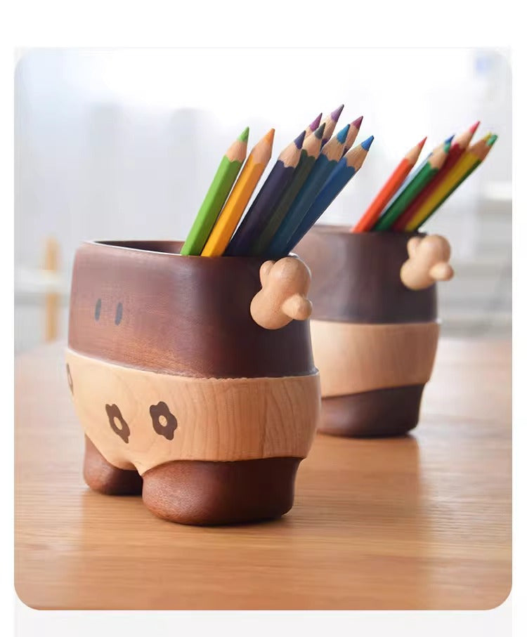 Funny Shorts Doll Desktop Wood Storage Box, Pen Holder, Vase