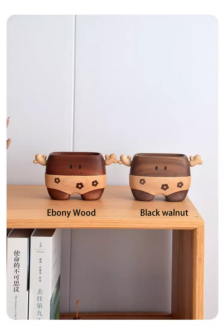 Funny Shorts Doll Desktop Wood Storage Box, Pen Holder, Vase