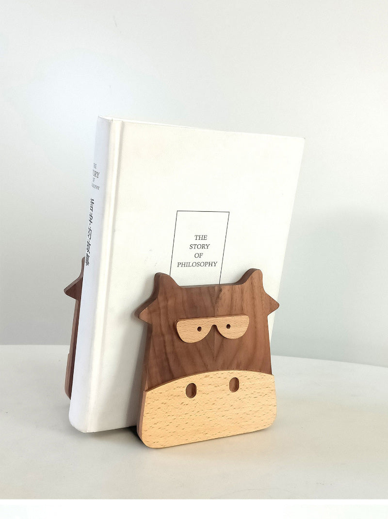 Funny Wood Hippopotamus Bookend: Study Room Decor