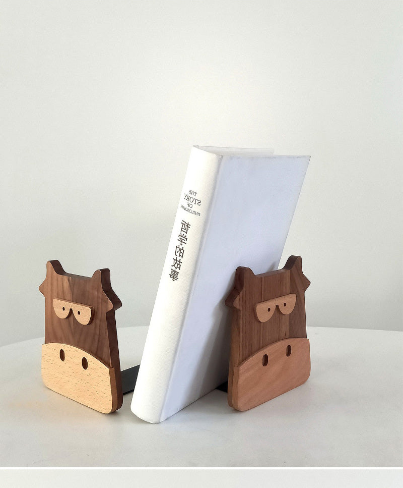 Funny Wood Hippopotamus Bookend: Study Room Decor