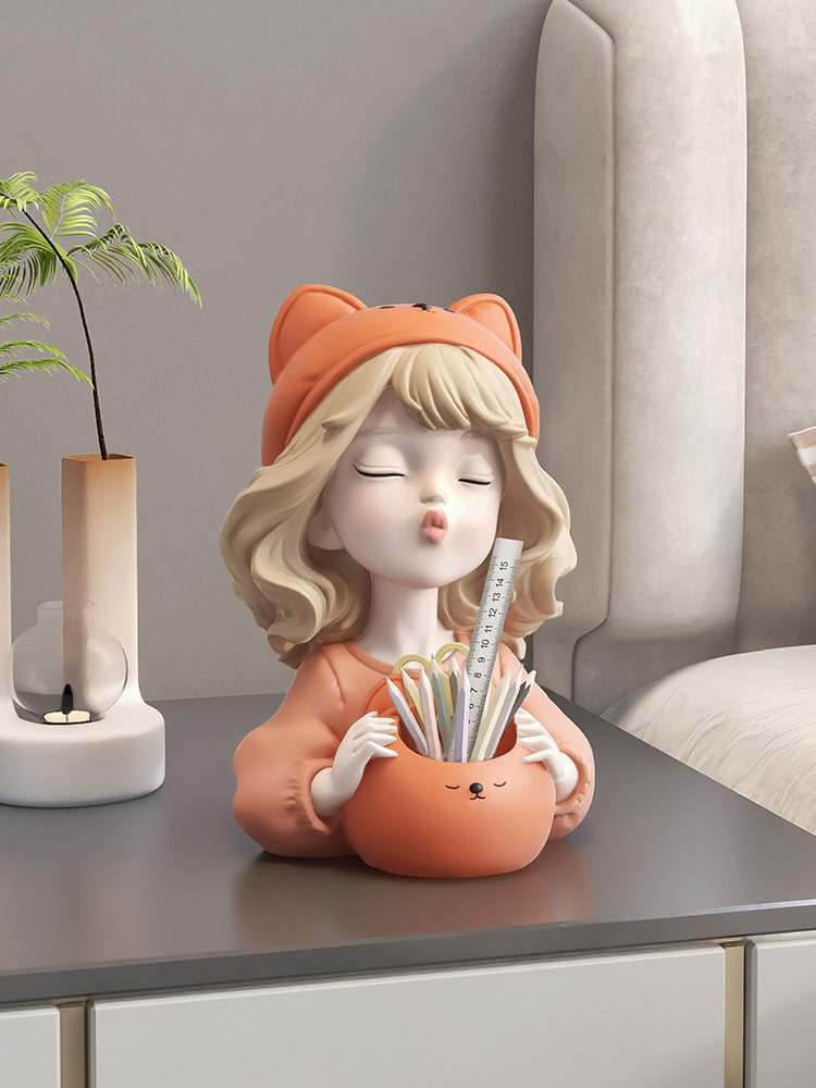 Happy Girls Desktop Decorative Sculpture with Pen Holder