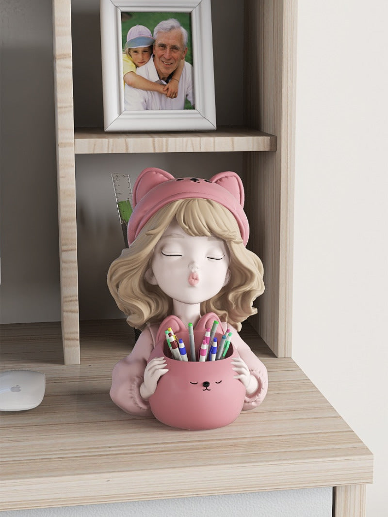 Happy Girls Desktop Decorative Sculpture with Pen Holder