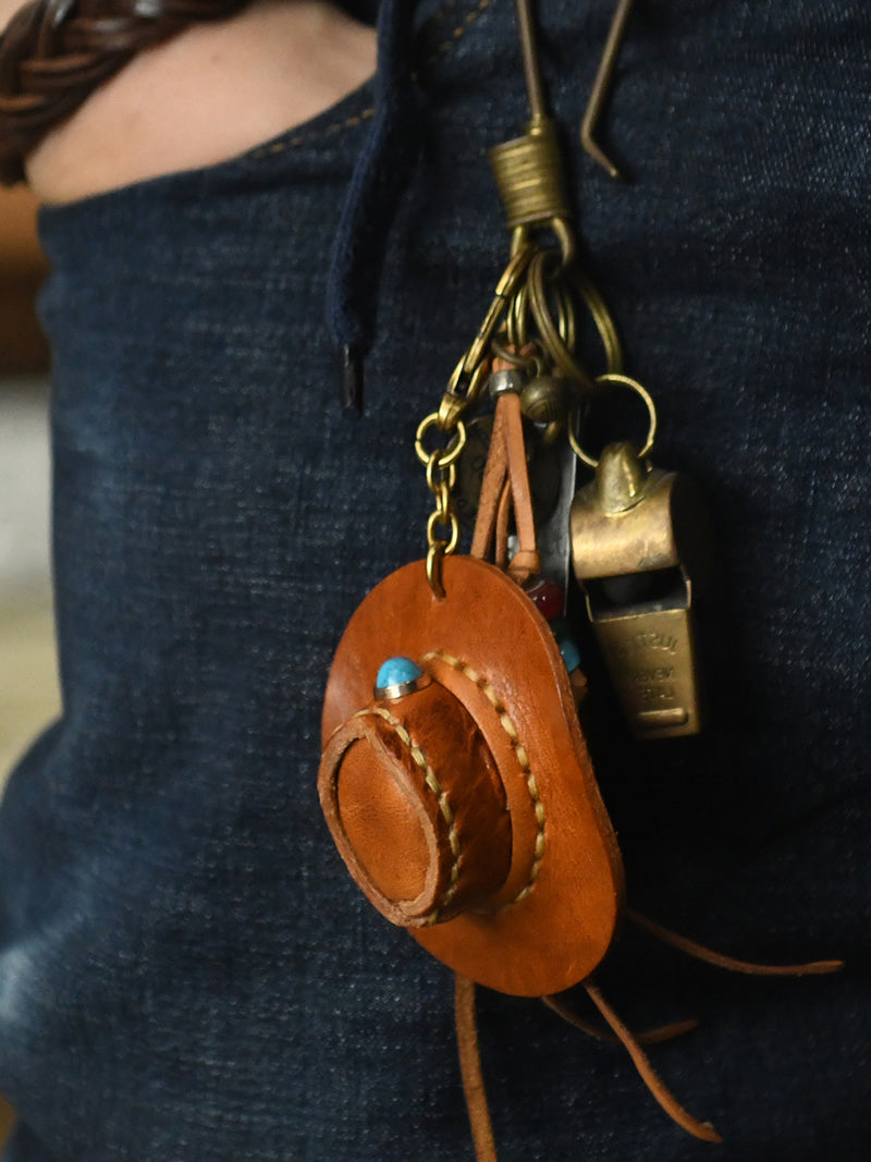 Hello Cowboy, Handmade Cowhide Mini Hat Keychain, Creative Gift