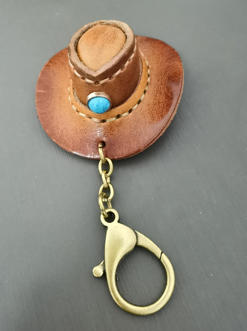 Hello Cowboy, Handmade Cowhide Mini Hat Keychain, Creative Gift