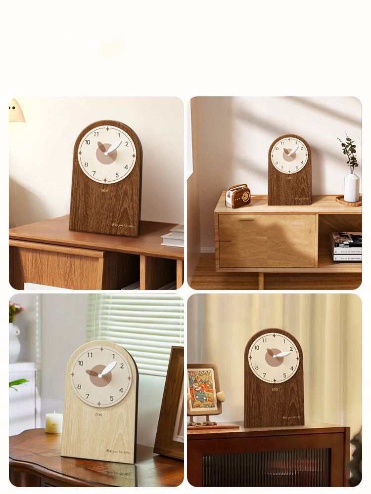 Imitation Wood Grain Desktop Classical Art Silent Table Clock