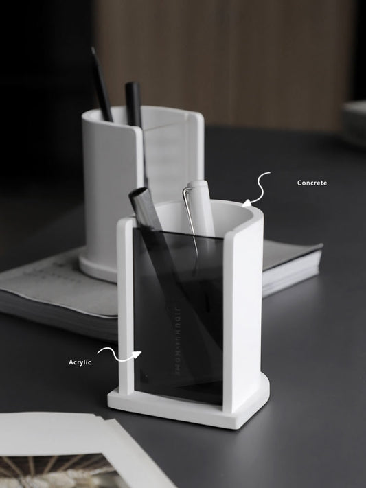 Industrial Art Concrete Pen Holder, Unique Office Gift