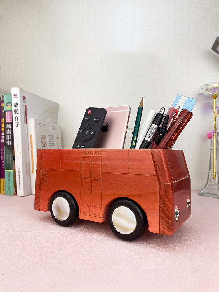 Simple wooden mini bus desktop storage box, pen holder